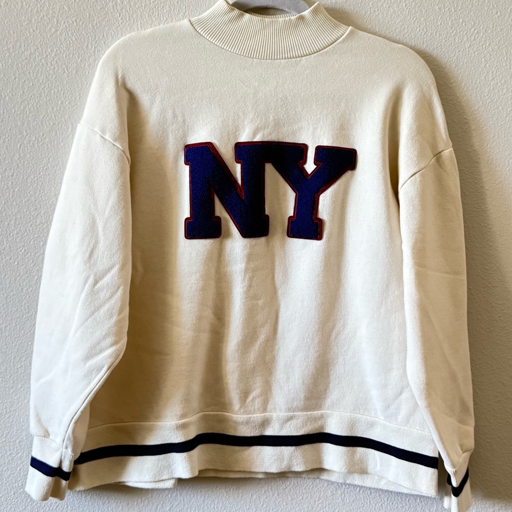 Zara Cream Sweater with Navy NY Logo